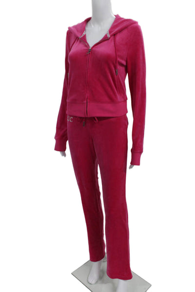 Juicy Couture Womens Velour Jeweled Hooded Sweat Suit Pink Size Small