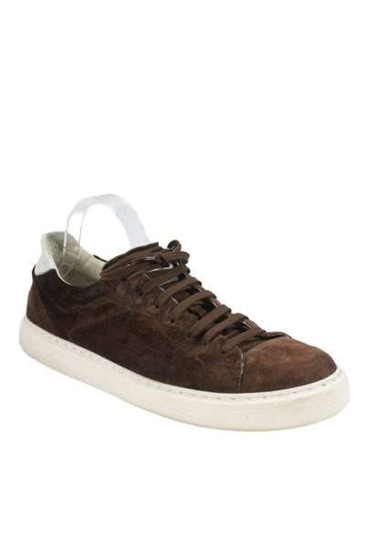 Brunello Cucinelli Mens Suede Lace Up Sneakers Shoes Brown Size 11