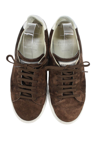 Brunello Cucinelli Mens Suede Lace Up Sneakers Shoes Brown Size 11