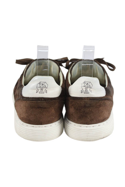 Brunello Cucinelli Mens Suede Lace Up Sneakers Shoes Brown Size 11