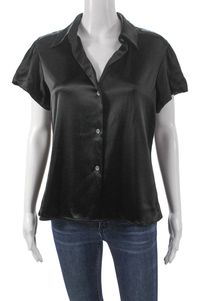 Theory Womens Black Triacetate Collared Short Sleeve Basic Blouse Size L