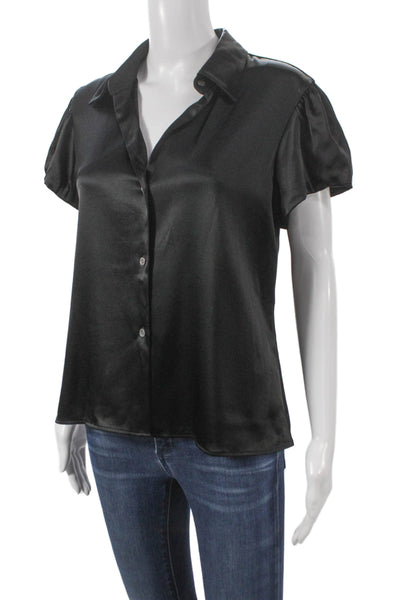 Theory Womens Black Triacetate Collared Short Sleeve Basic Blouse Size L