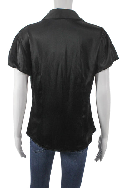 Theory Womens Black Triacetate Collared Short Sleeve Basic Blouse Size L