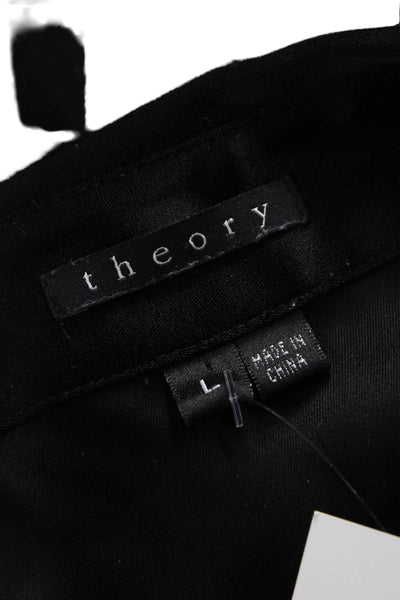 Theory Womens Black Triacetate Collared Short Sleeve Basic Blouse Size L