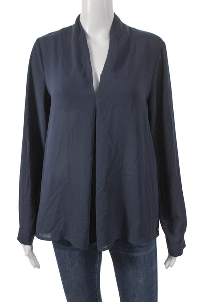 Ro & De Womens Blue V-Neck Long Sleeve Blouse Polyester Pullover Size M