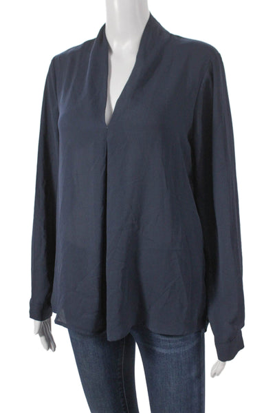 Ro & De Womens Blue V-Neck Long Sleeve Blouse Polyester Pullover Size M