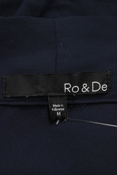 Ro & De Womens Blue V-Neck Long Sleeve Blouse Polyester Pullover Size M