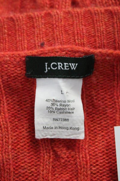J Crew Womens Pullover Sweater Orange Merino Cashmere Blend Long Sleeve Size L