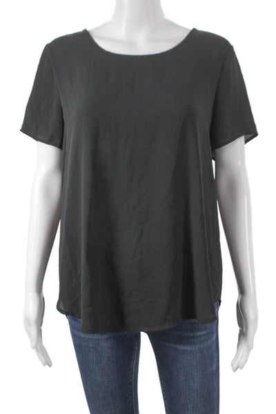 Pleione Women Tunic Blouse Black Short Sleeve Round Neck Size M