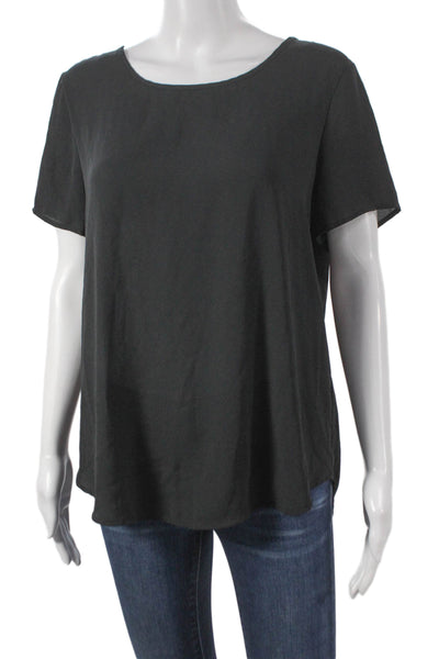 Pleione Women Tunic Blouse Black Short Sleeve Round Neck Size M