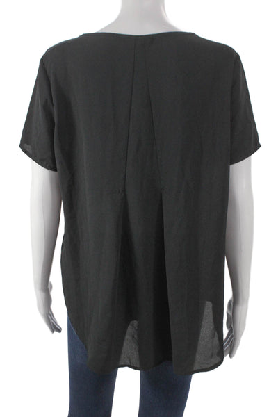 Pleione Women Tunic Blouse Black Short Sleeve Round Neck Size M