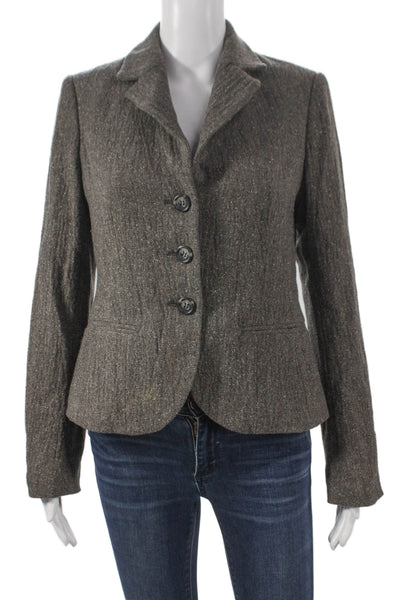 Vince Womens Brown Herringbone Wool Silk Blend Basic Jacket Button Size 8