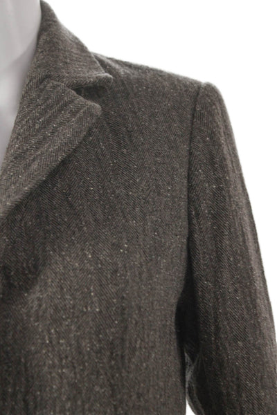 Vince Womens Brown Herringbone Wool Silk Blend Basic Jacket Button Size 8