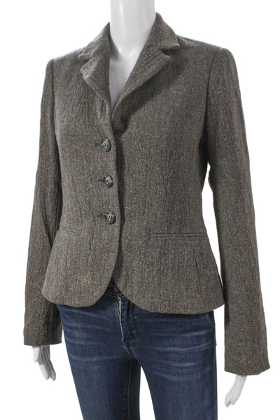 Vince Womens Brown Herringbone Wool Silk Blend Basic Jacket Button Size 8