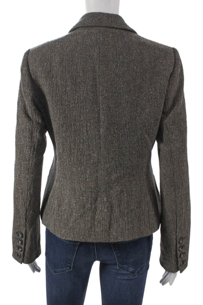 Vince Womens Brown Herringbone Wool Silk Blend Basic Jacket Button Size 8