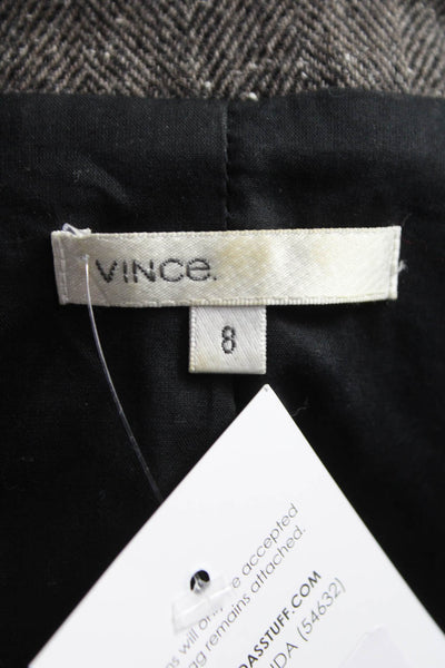 Vince Womens Brown Herringbone Wool Silk Blend Basic Jacket Button Size 8