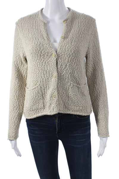 Eileen Fisher Women Beige Cotton Cardigan Long Sleeve Round Neck Size S