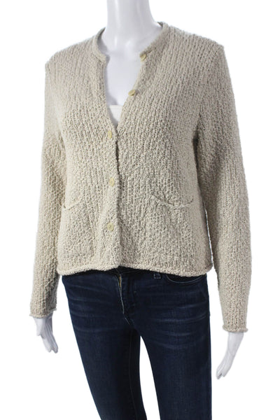 Eileen Fisher Women Beige Cotton Cardigan Long Sleeve Round Neck Size S