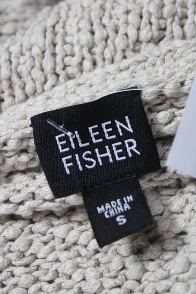 Eileen Fisher Women Beige Cotton Cardigan Long Sleeve Round Neck Size S