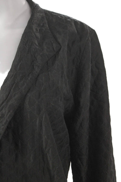 Eileen Fisher Women Black Quilted Silk Blazer Button Closure Long Sleeve Size S