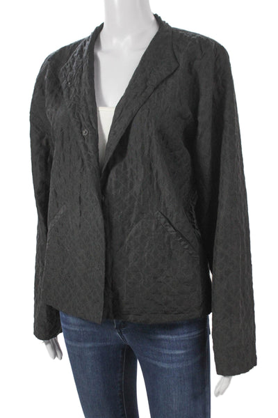 Eileen Fisher Women Black Quilted Silk Blazer Button Closure Long Sleeve Size S