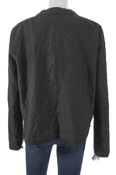 Eileen Fisher Women Black Quilted Silk Blazer Button Closure Long Sleeve Size S