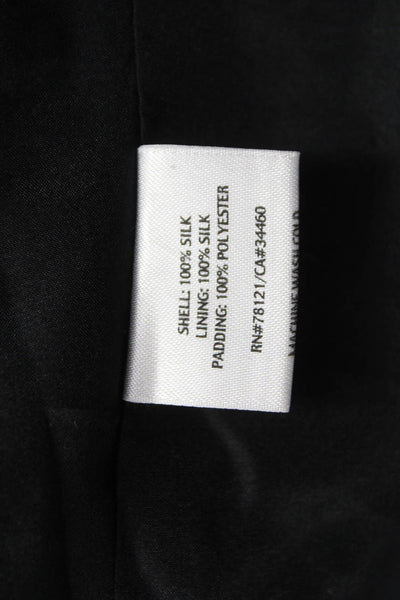 Eileen Fisher Women Black Quilted Silk Blazer Button Closure Long Sleeve Size S