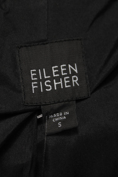 Eileen Fisher Women Black Quilted Silk Blazer Button Closure Long Sleeve Size S