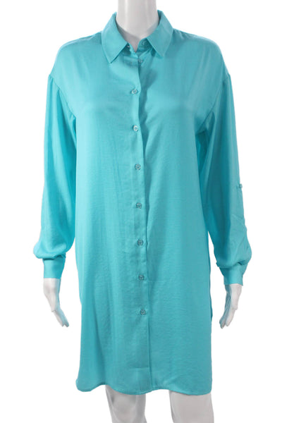 Renuar Unisex Adults Button Front Dress Shirt Blue Long Sleeve Size XS