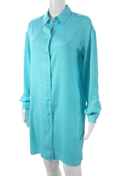 Renuar Unisex Adults Button Front Dress Shirt Blue Long Sleeve Size XS