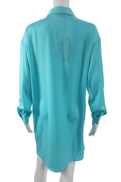 Renuar Unisex Adults Button Front Dress Shirt Blue Long Sleeve Size XS