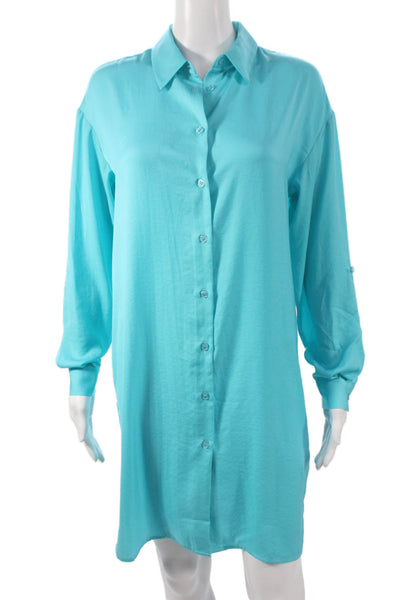 Renuar Women Blue Button Front Collared Long Sleeve Dress Size XL