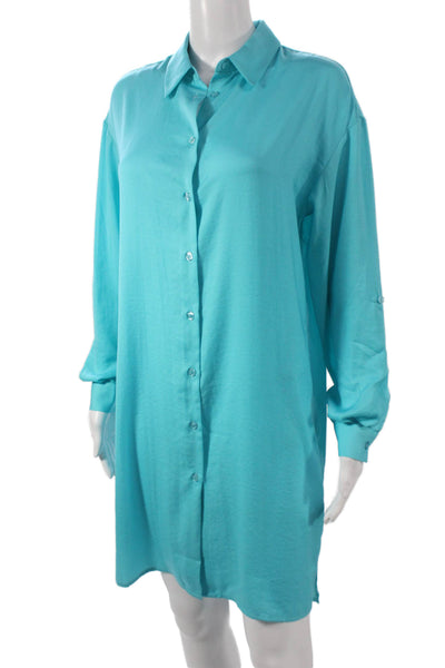 Renuar Women Blue Button Front Collared Long Sleeve Dress Size XL
