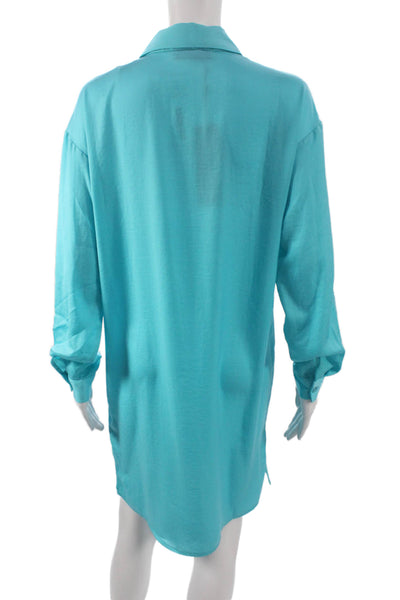 Renuar Women Blue Button Front Collared Long Sleeve Dress Size XL