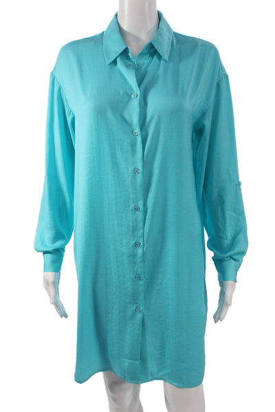 Renuar Womens Button Front Collared Long Sleeve Blue Dress Size L