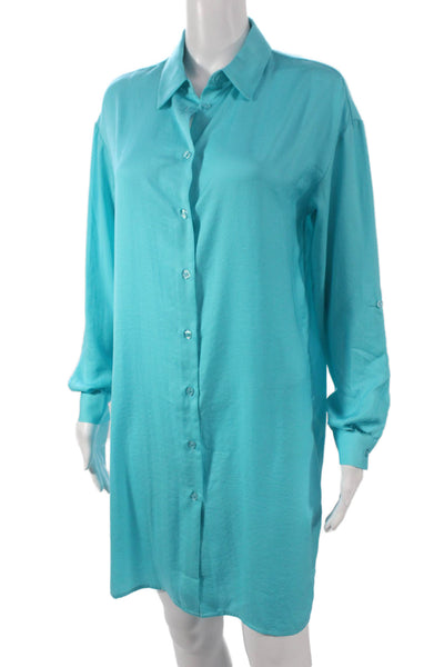 Renuar Womens Button Front Collared Long Sleeve Blue Dress Size L