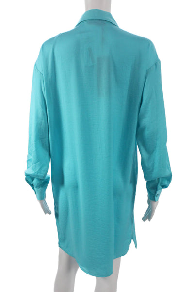 Renuar Womens Button Front Collared Long Sleeve Blue Dress Size L