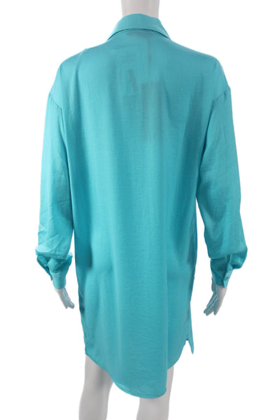 Renuar Women Button Front Collared Long Sleeve Blue Short Dress Size M