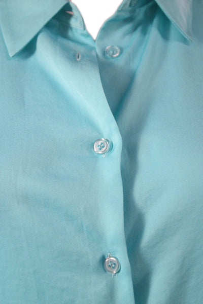 Renuar Women Button Front Collared Long Sleeve Blue Short Dress Size M