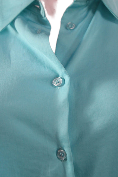 Renuar Women Petite Button Front Collared Long Sleeve Blue Dress Size S