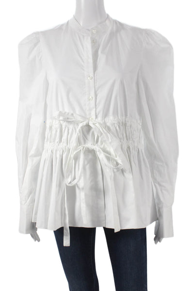 Meimeij Womens White Cotton Collared Button Long Sleeve Basic Blouse Size 38
