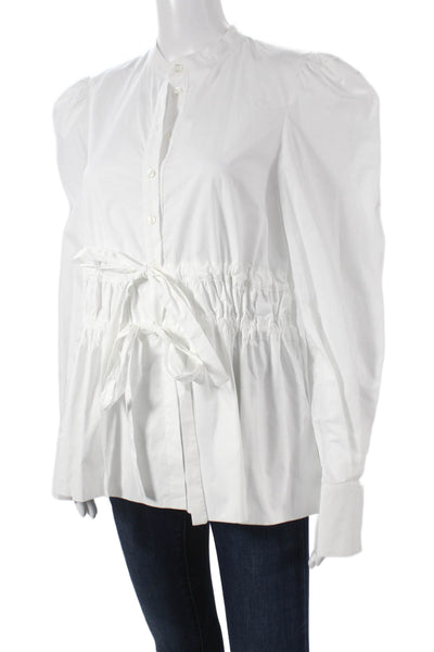 Meimeij Womens White Cotton Collared Button Long Sleeve Basic Blouse Size 38