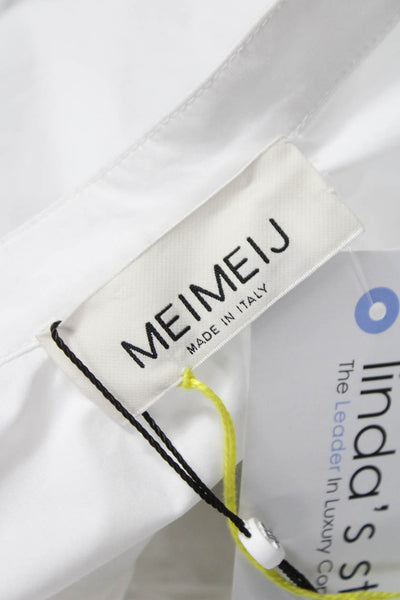 Meimeij Womens White Cotton Collared Button Long Sleeve Basic Blouse Size 38