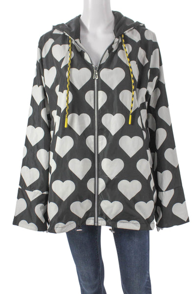 Renuar Women Windbreaker Black Hearts Zip Polyester Long Sleeve Size L