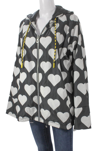 Renuar Women Windbreaker Black Hearts Zip Polyester Long Sleeve Size L