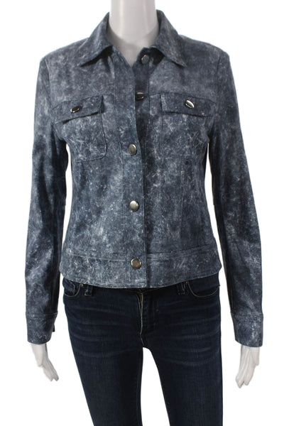 Insight Womens Blue Geometric Jacket Button Polyester Spandex Size 14