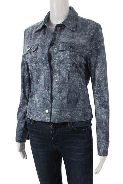 Insight Womens Blue Geometric Jacket Button Polyester Spandex Size 14