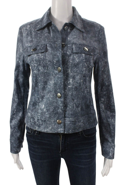 Insight Womens Basic Distressed Denim Jacket Blue Button Long Sleeve Size 16