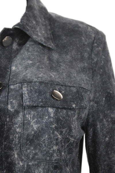 Insight Womens Basic Distressed Denim Jacket Blue Button Long Sleeve Size 16