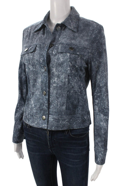Insight Womens Basic Distressed Denim Jacket Blue Button Long Sleeve Size 16